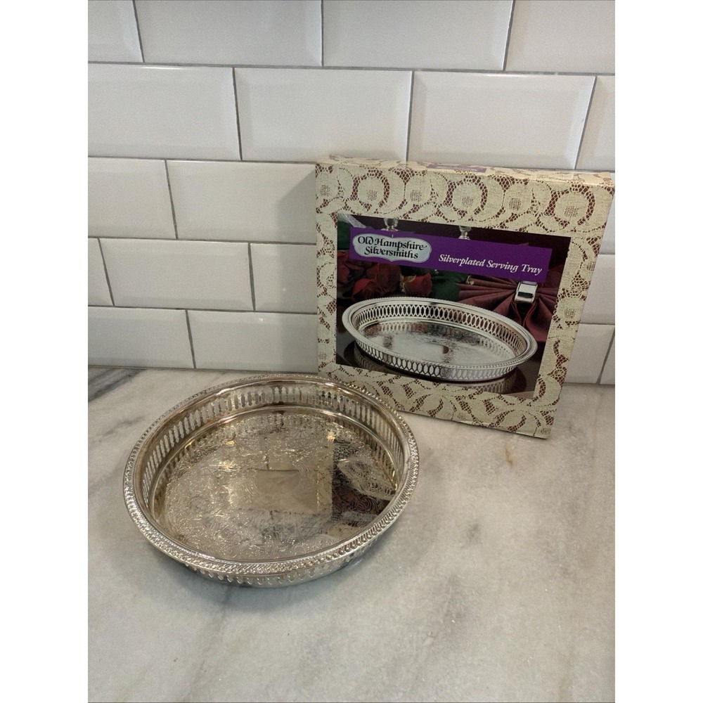 Old Hampshire Silversmiths Silverplate Round Serving Tray New in Box ES005